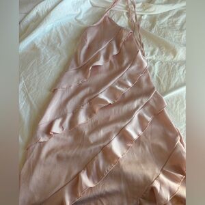 Chic Pink Satin Ruffled Dress